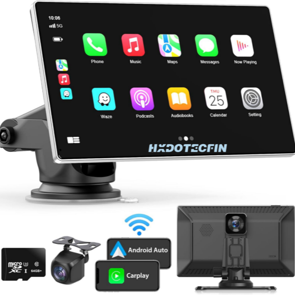 HXDOTECFIN 7 Inch Wireless Car Stereo Compatable with Apple CarPlay and Android Auto,1080p Backup Ca